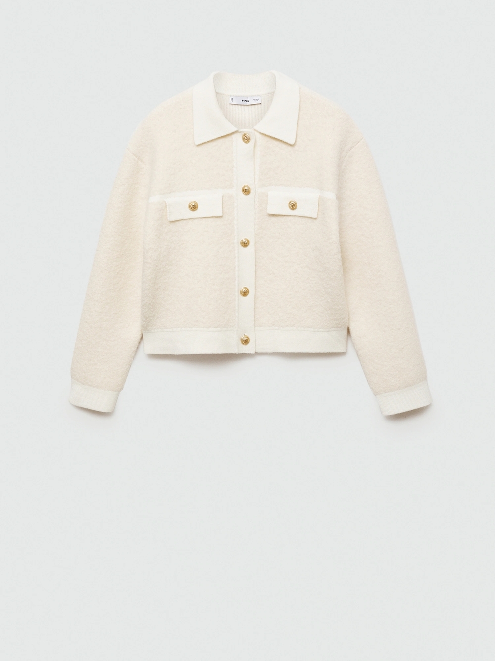 Mango Cream Button-Front Wool Blend Jacket
